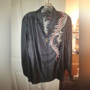 Bob Mackie Black Tunic with Pink and Cream Embroidery